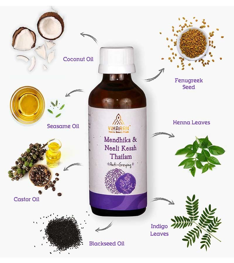 Vikarah + hair oil + serum + Mendhika & Neeli Kesah Thailam + 100 ml + online