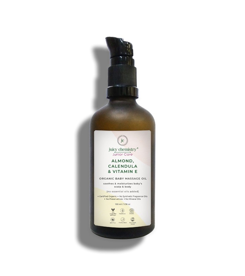 Juicy Chemistry + oils & creams + Organic Almond, Calendula & Vitamin E Baby Massage Oil + 100 ml + buy