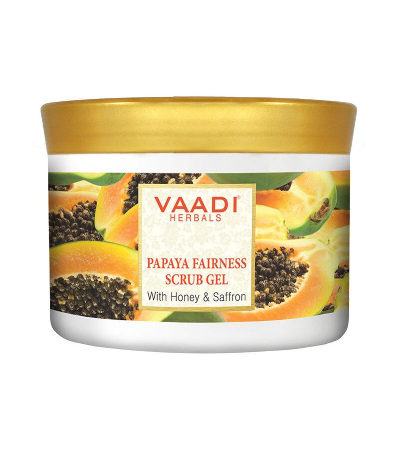 Vaadi Herbals + face wash + scrubs + Papaya Fairness Scrub Gel with Honey & Saffron + 500g + buy