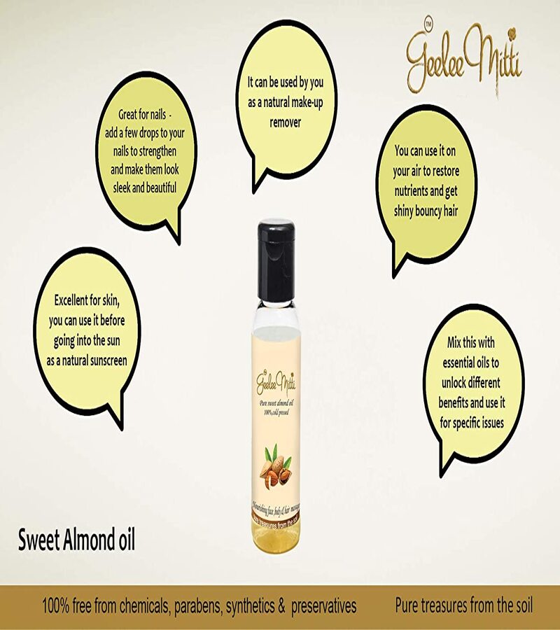 Geeleemitti + ayurvedic oils + Cold Pressed Sweet Almond Carrier Oil + 100ml + online