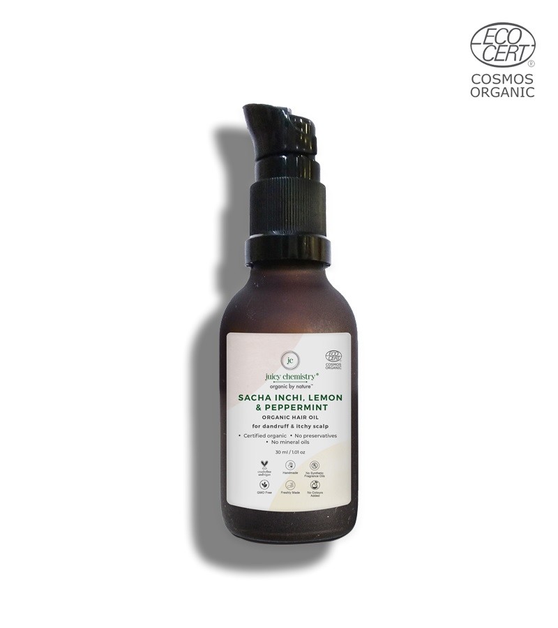 Juicy Chemistry + hair oil + serum + Organic Sacha Inchi, Lemon & Peppermint Hair Oil + 30 ml + buy