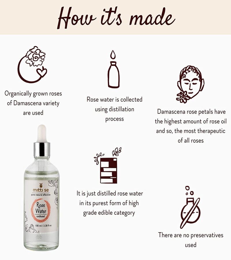 Mitti Se + toners + mists + Rose Water | Skin Care | Toner | Edible| Undiluted + 100ml + online