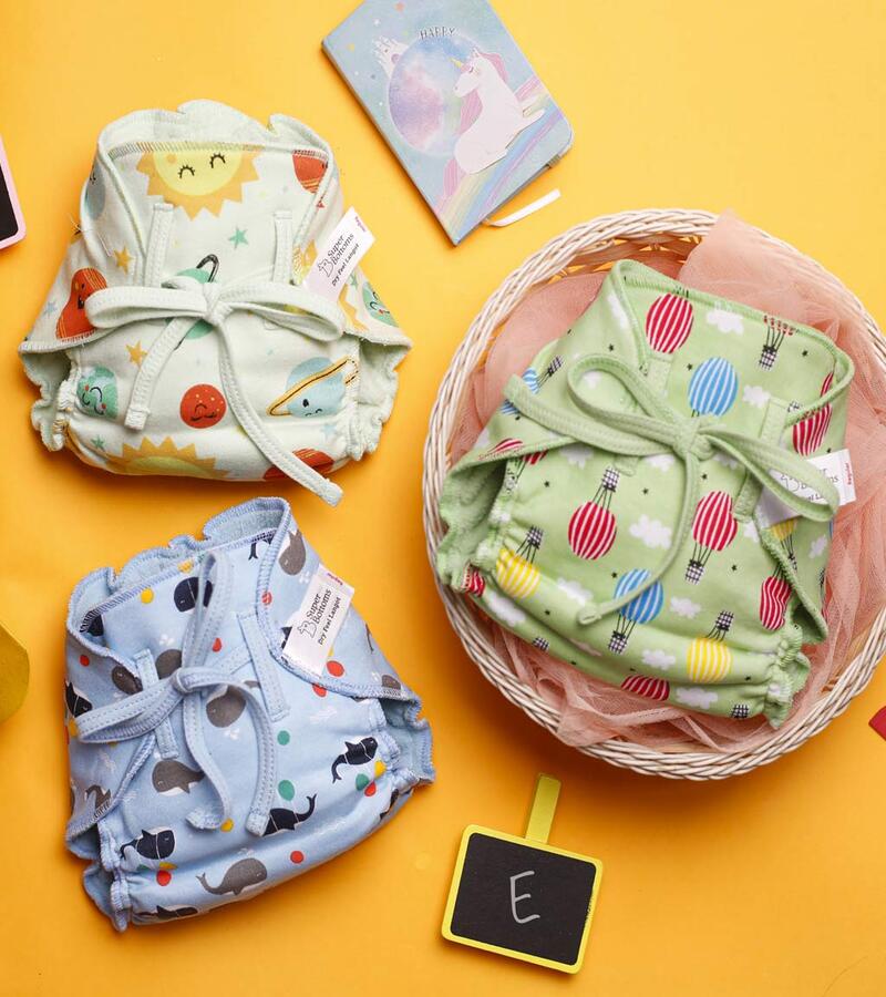 Superbottoms + baby diaper & wipes + Dry Feel Langot - Day Dreamer Collection Pack of 3 + Size 1 ( For 3-7kg) + shop