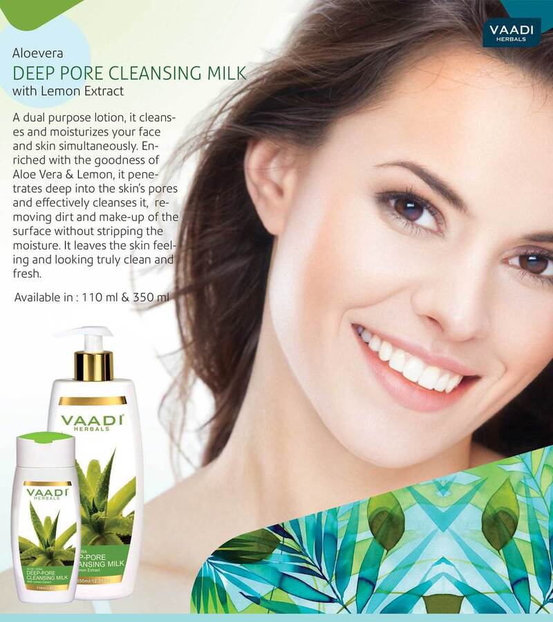 Vaadi Herbals + cleansers + Aloe Vera Deep Pore Cleansing Milk With Lemon Extract + 350ml + discount