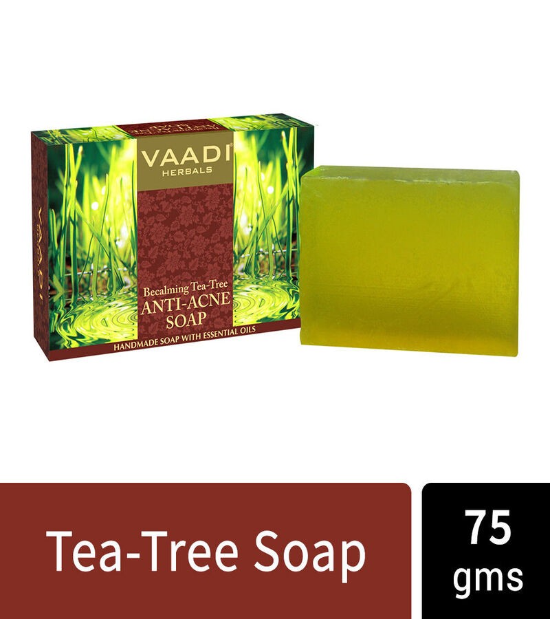 Vaadi Herbals + soaps + liquid handwash + Becalming Tea Tree Soap Anti-Acne therapy + Pack of 3 + discount