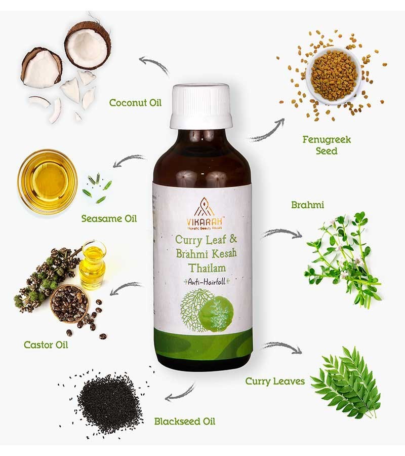 Vikarah + hair oil + serum + Curry Leaf & Brahmi Kesah Thailam + 100 ml + online