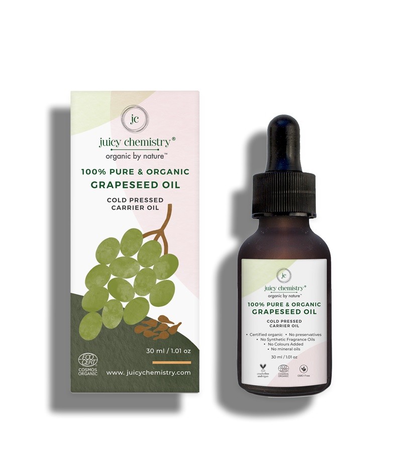 Juicy Chemistry + ayurvedic oils + 100% Organic Grape Seed Cold Pressed Carrier Oil + 30ml + shop