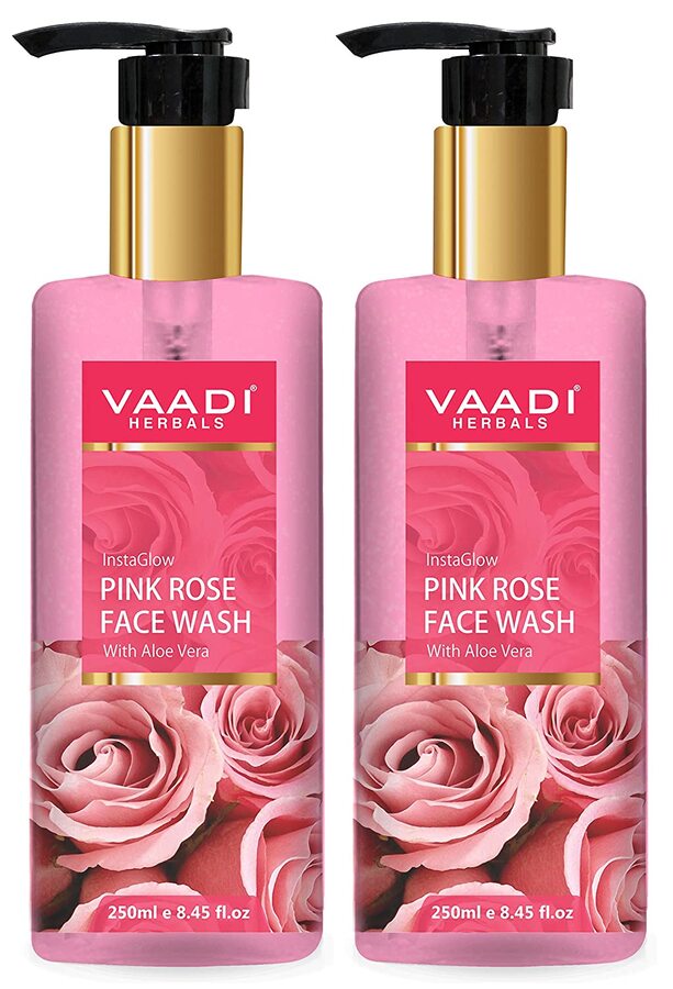Vaadi Herbals + face wash + scrubs + Insta Glow Pink Rose Face Wash with Aloe Vera Extract + Pack Of 2 + buy