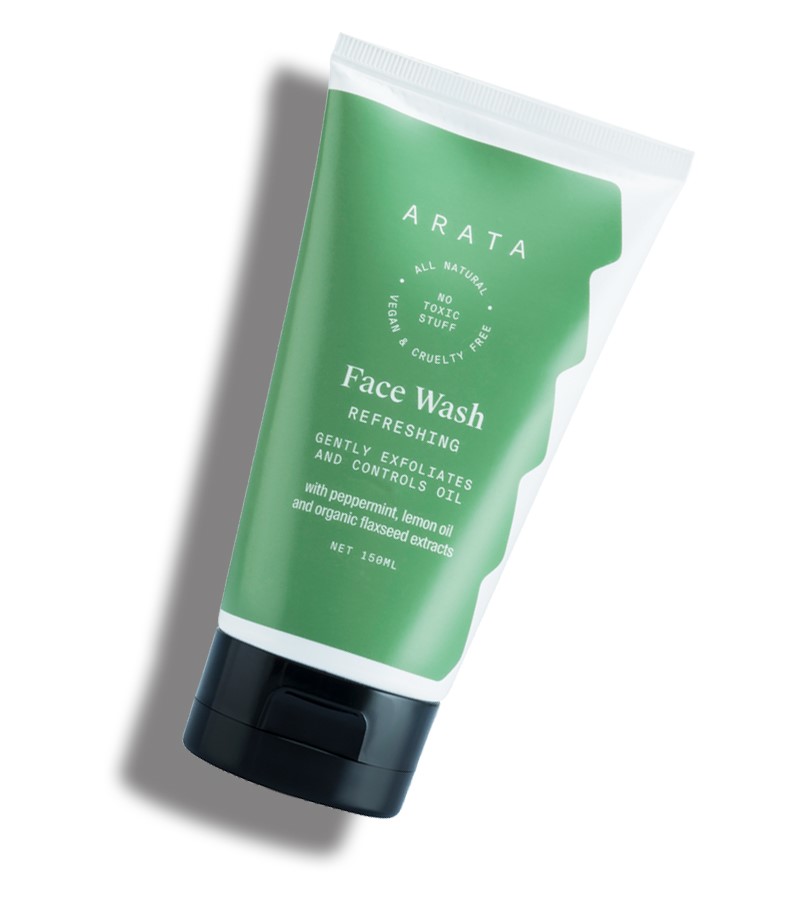 Arata + face wash + scrubs + Natural Refreshing Face Wash With Peppermint, Lemon oil & Organic Flaxseed + 150 ML + shop