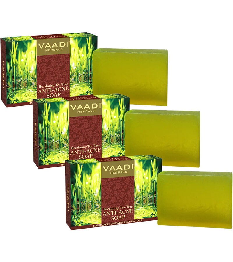 Vaadi Herbals + soaps + liquid handwash + Becalming Tea Tree Soap Anti-Acne therapy + Pack of 3 + buy