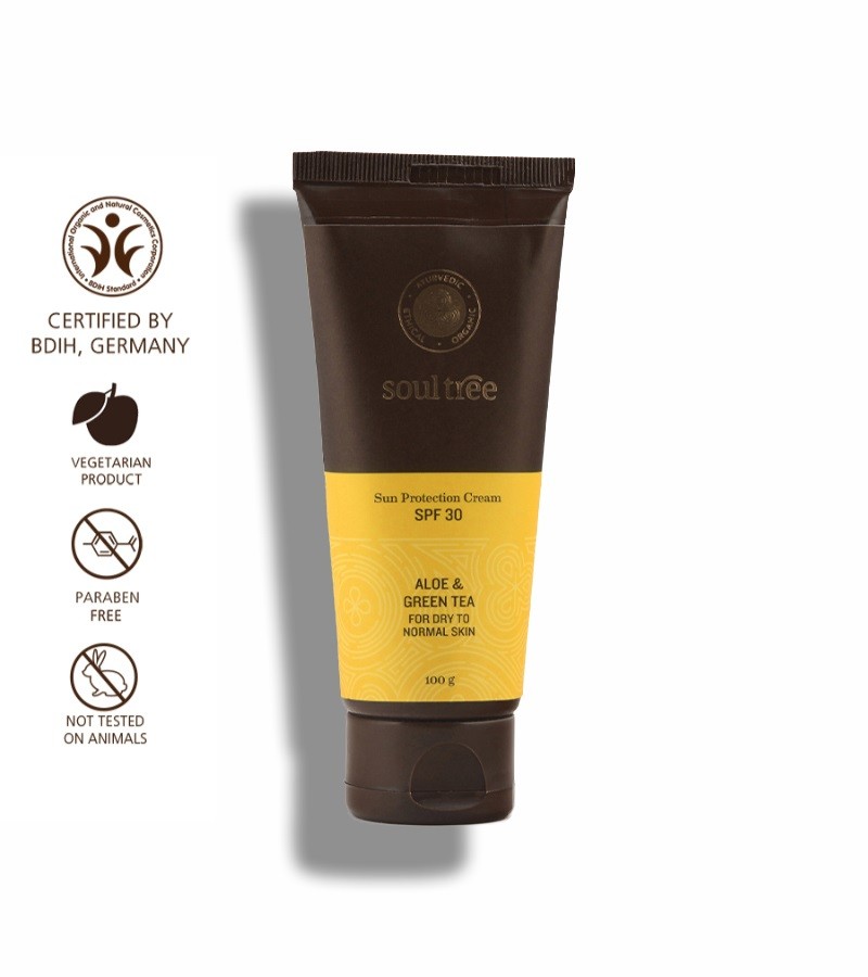 Soultree + sun care + Sun Protection Cream with Aloe & Green Tea - SPF 30 + 100 gm + shop