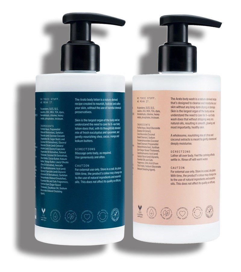 Arata + body wash + Natural Body Care Set For Men & Women With Body Lotion & Body Wash + 600ml + discount