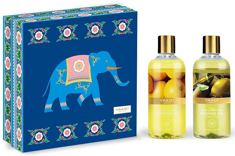 Vaadi Herbals + Gift Sets + Fresh Springs Shower Gel Gift Box - Refreshing Lemon & Basil  & Breezy Olive & Green Apple + Pack of 2 + buy
