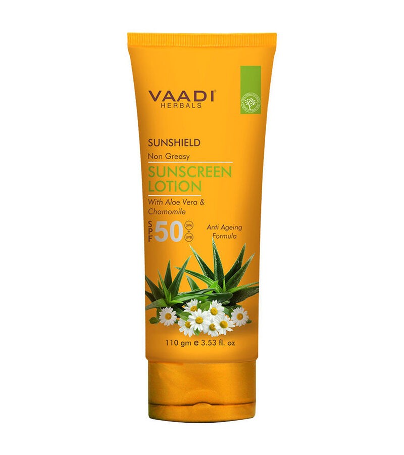 Vaadi Herbals + sun care + Sunscreen Lotion SPF-50 with Aloe Vera & Chamomile + Pack Of 2 + shop