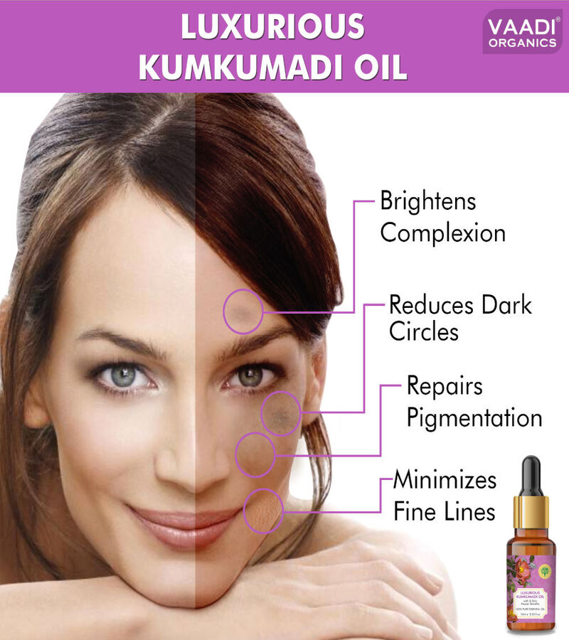 Vaadi Herbals + face oils + Luxurious Kumkumadi Oil (Pure Mix of Saffron, Sandalwood, Manjistha & Almond Oil) - Reduces Dark Circles, Pigmentation & Brightens Complexion + 10 ml + discount