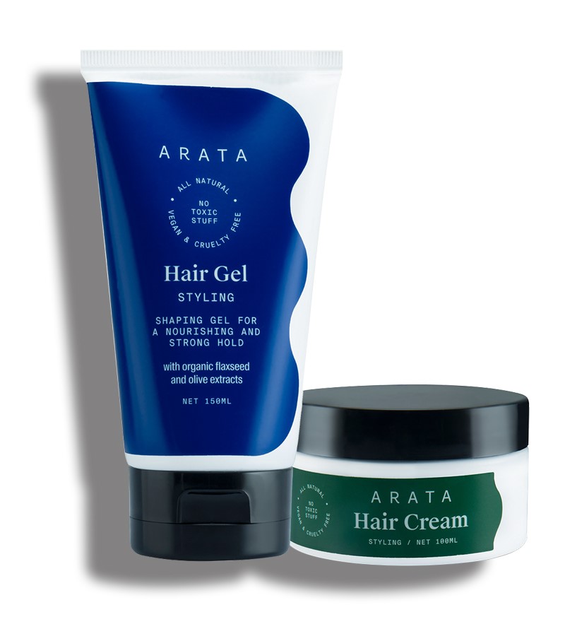 Arata + hair styling + Natural Hair Styling Combo with Hair Gel & Hair Cream for Men & Women + 250ml + buy