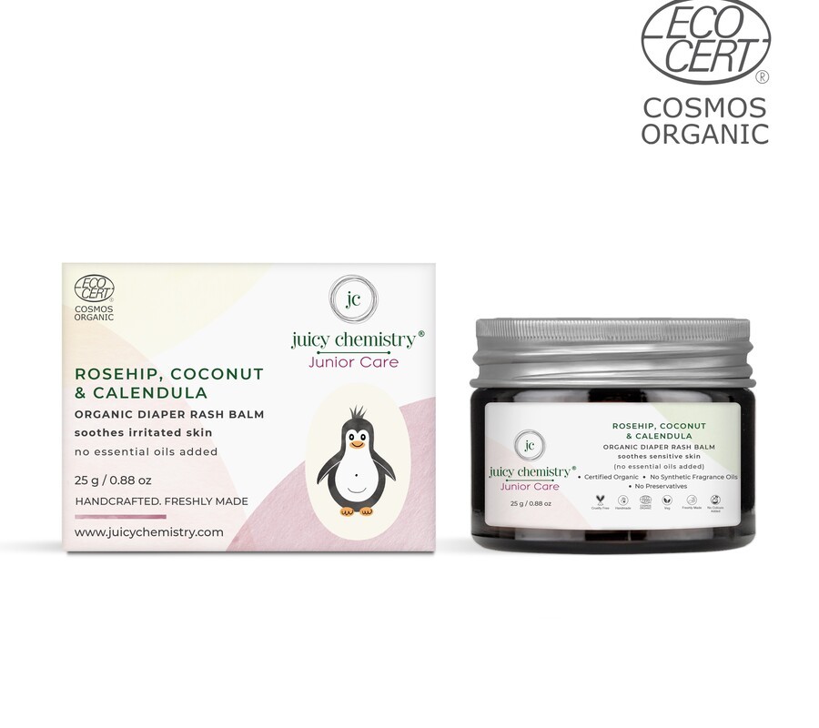 Juicy Chemistry + oils & creams + Organic Rosehip, Coconut & Calendula Rash Balm + 25 gm + shop