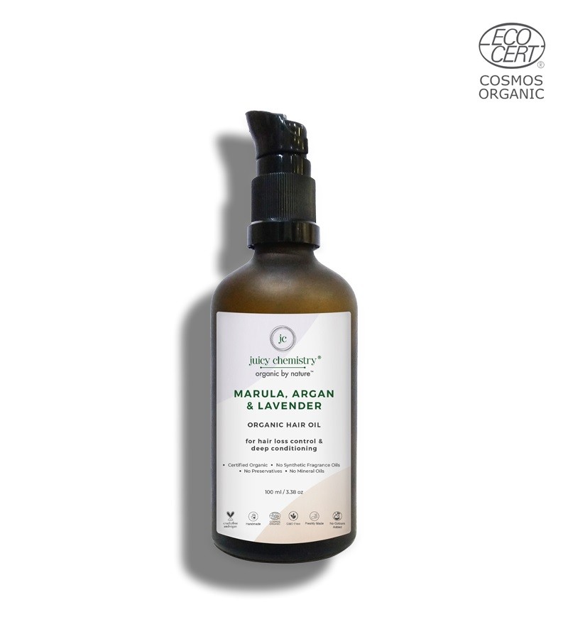Juicy Chemistry + hair oil + serum + Organic Marula, Argan & Lavender Organic Hair Oil + 100ml + buy