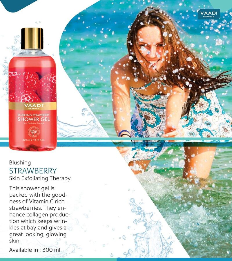 Vaadi Herbals + body wash + Blushing Strawberry Shower Gel + 300ml + online