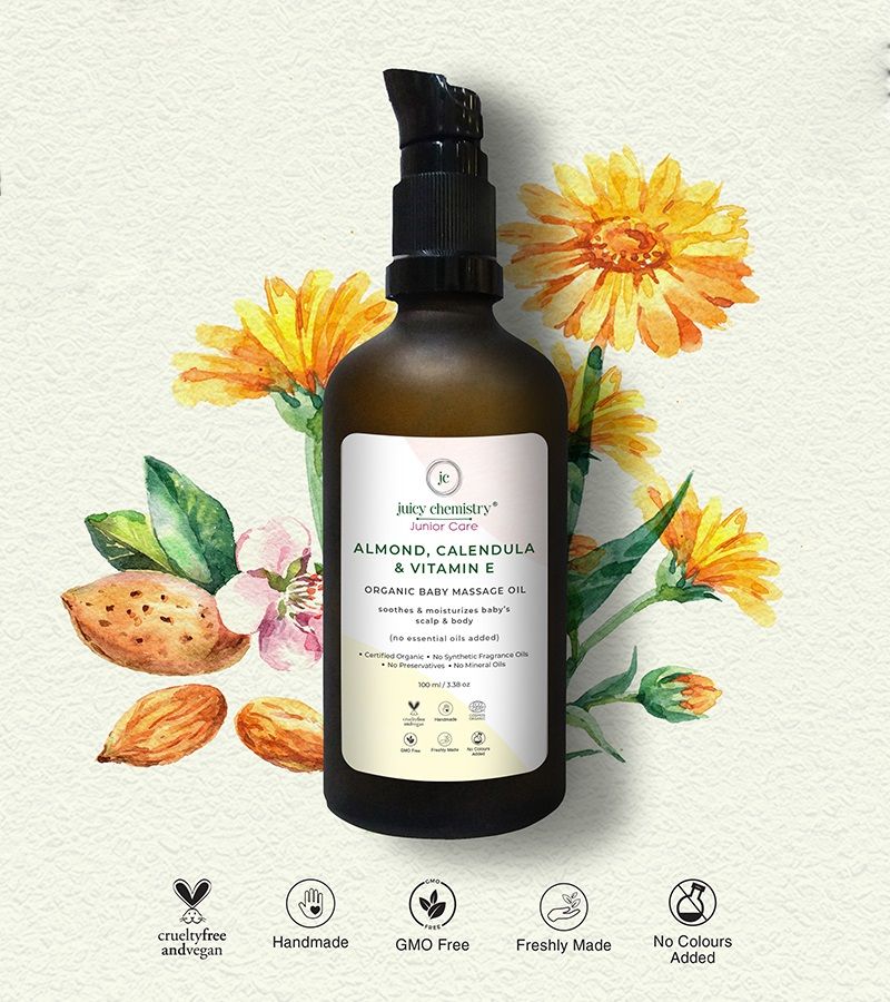 Juicy Chemistry + oils & creams + Organic Almond, Calendula & Vitamin E Baby Massage Oil + 100 ml + deal