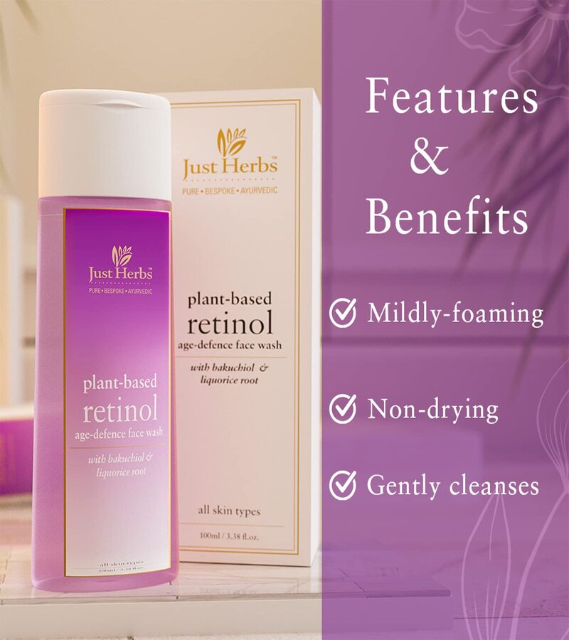 Just Herbs + face wash + scrubs + Plant-Based Retinol Age-Defence Face Wash + 100ml + discount