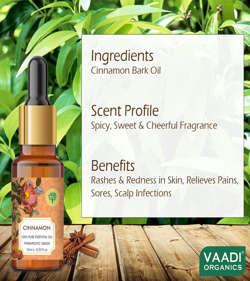 Vaadi Herbals + essential oils + Cinnamon Essential Oil - Soothes Skin Inflammation, Relieves Stress & Anxiety & Improves Concentration - 100% Pure Therapeutic Grade + 10 ml + shop
