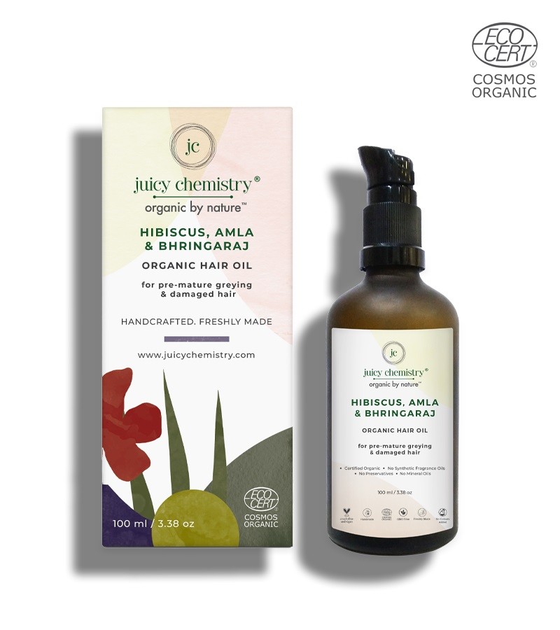 Juicy Chemistry + hair oil + serum + Organic Hibiscus, Amla & Bhringaraj Hair Oil + 100ml + shop
