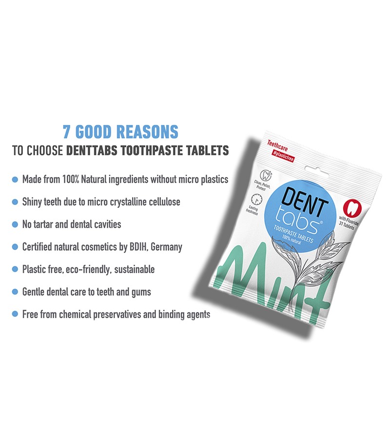 Denttabs + toothpaste & tabs + Denttabs toothpaste tablets – Mint flavor Plastic Free 31 Tablets with fluoride + 31 Tablets + deal