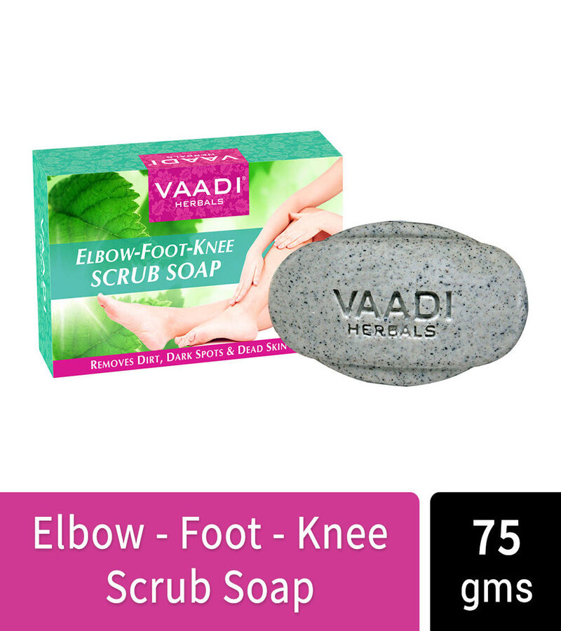 Vaadi Herbals + soaps + liquid handwash + Elbow-Foot-Knee Scrub Soap with Almond & Walnut Scrub + Pack of 12 + online