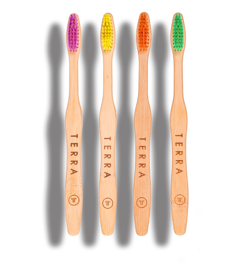 Terra + tools + Terrabrush Slim Bamboo Toothbrushes Pack of 4 Soft Bristles (Multicolor) Adult + Pack of 4 + buy