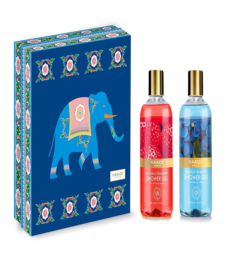Vaadi Herbals + Gift Sets + Very Berry Shower Gels Gift Box -Blushing Strawberry  & Midnight Blueberry + Pack of 2 + shop
