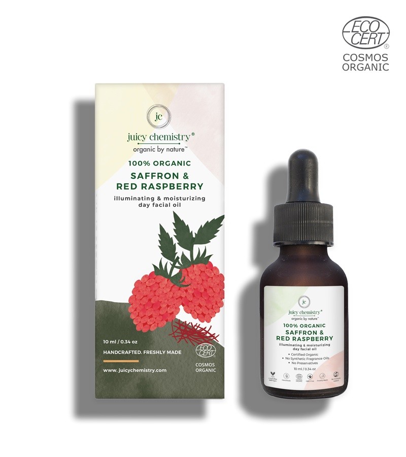 Juicy Chemistry + face oils + Organic Saffron & Red Raspberry Day Facial Oil + 10 ml + shop
