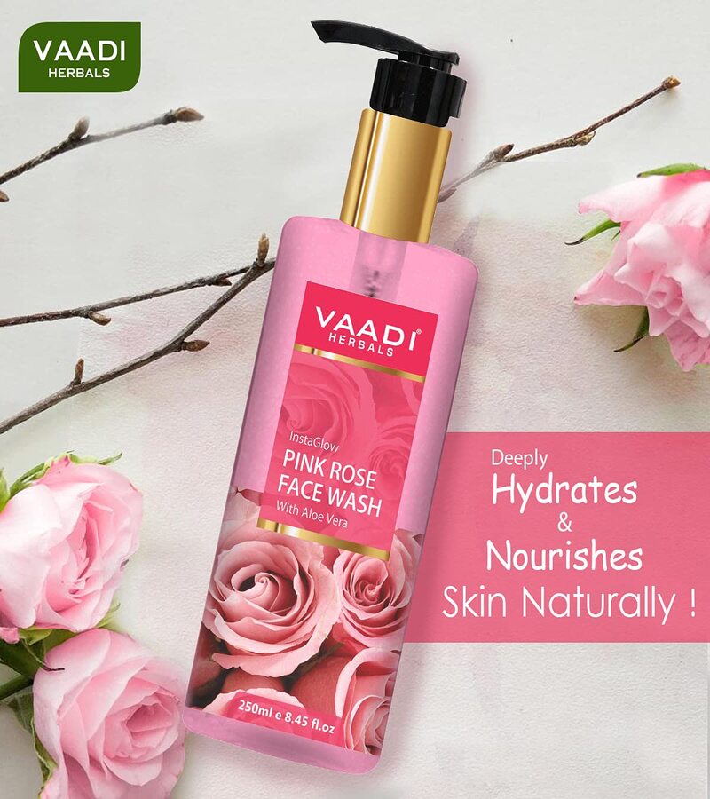 Vaadi Herbals + face wash + scrubs + Insta Glow Pink Rose Face Wash with Aloe Vera Extract + Pack Of 2 + online