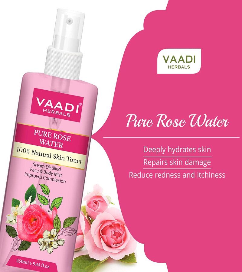 Vaadi Herbals + toners + mists + Rose Water - 100% Natural & Pure + Pack of 3 + online