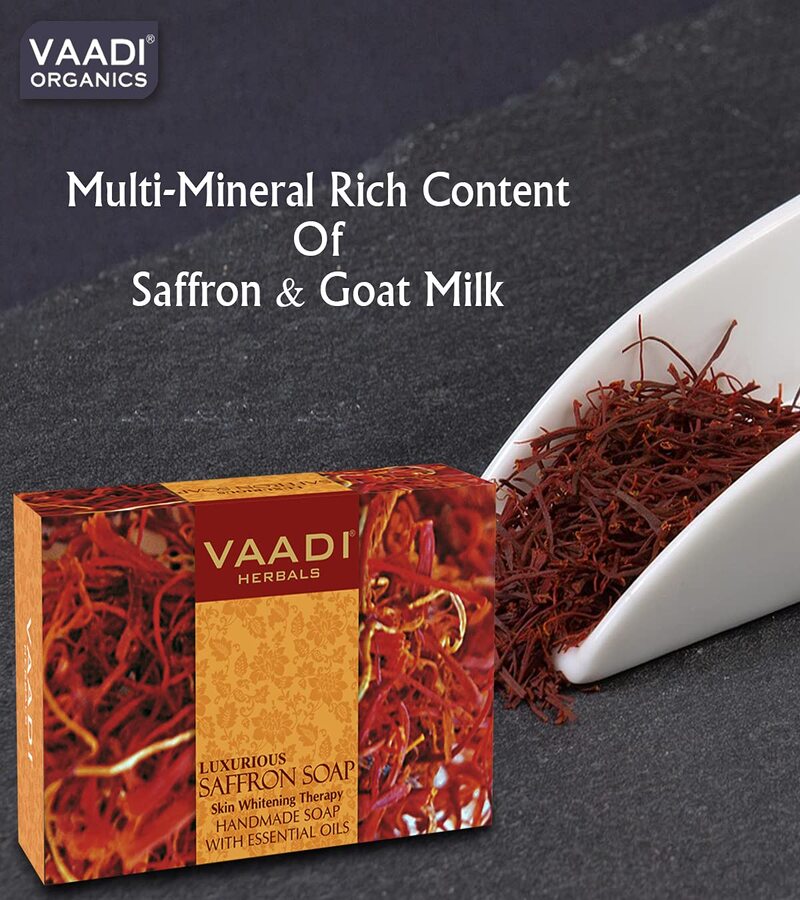 Vaadi Herbals + soaps + liquid handwash + Luxurious Saffron Soap - Skin Whitening Therapy + Pack of 12 + discount