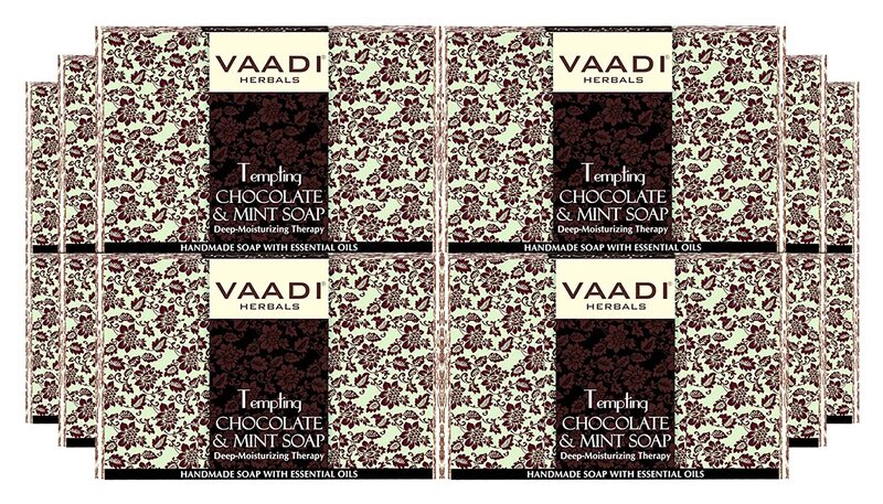 Vaadi Herbals + soaps + liquid handwash + Tempting Chocolate & Mint Soap - Deep Moisturizing Therapy + Pack of 12 + buy