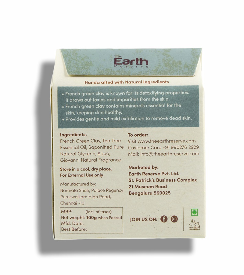 The Earth Reserve + soaps + liquid handwash + French Green Clay & Tea Tree Oil Natural Glycerin Soap + 100gm + shop