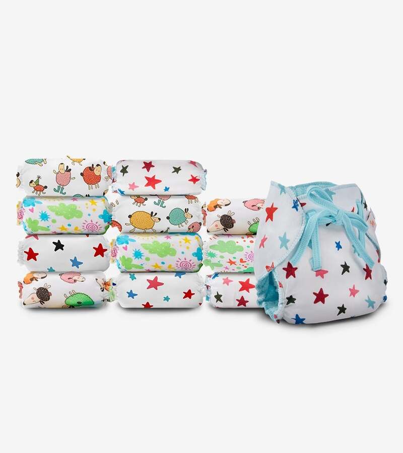 Superbottoms + baby diaper & wipes + Dry Feel Langot - Printed Pack of 12 + Size 0 (till 5kg) + buy