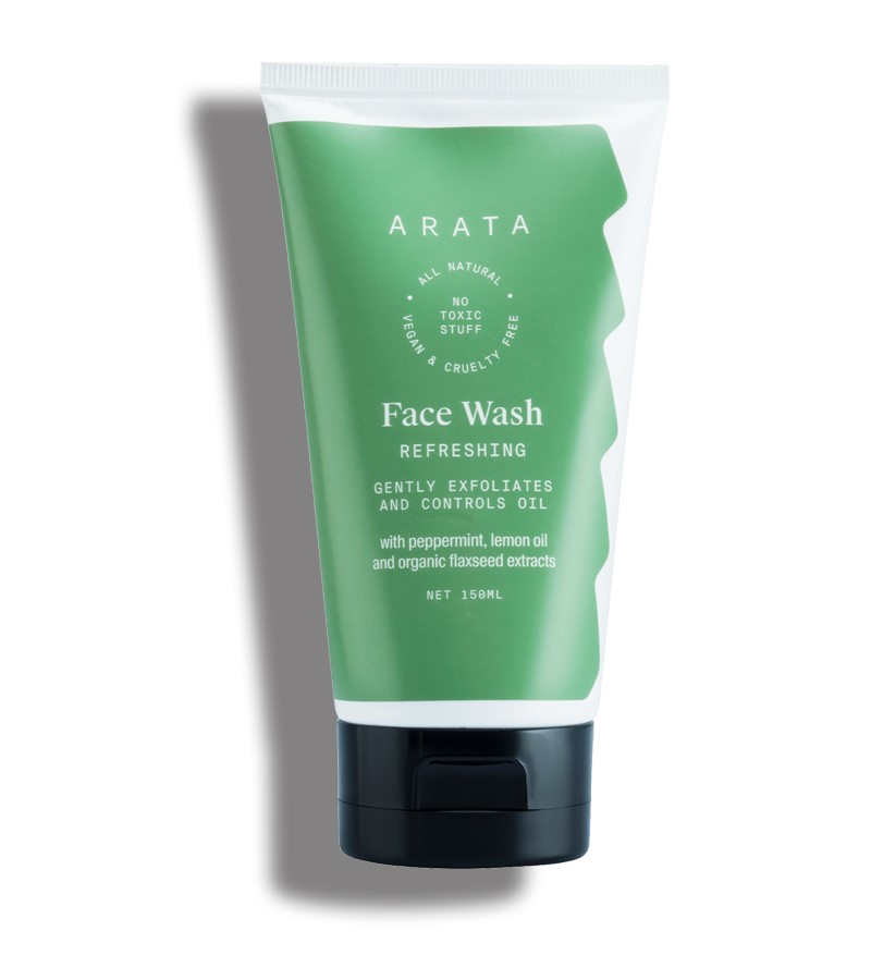 Arata + face wash + scrubs + Natural Refreshing Face Wash With Peppermint, Lemon oil & Organic Flaxseed + 150 ML + buy