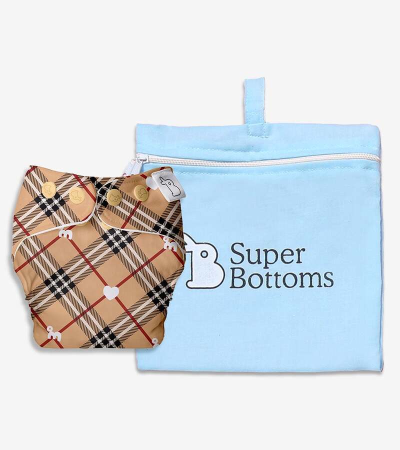 Superbottoms + baby diaper & wipes + Freesize Uno Washable & Reusable Adjustable Cloth Diaper with Dry Feel Pads Set + Tartan Royale + deal