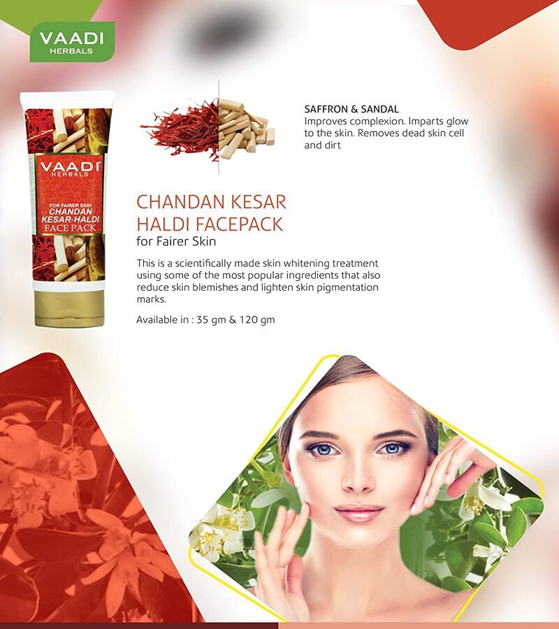 Vaadi Herbals + peels & masks + Chandan Kesar Haldi Fairness Face Pack + 120g + discount