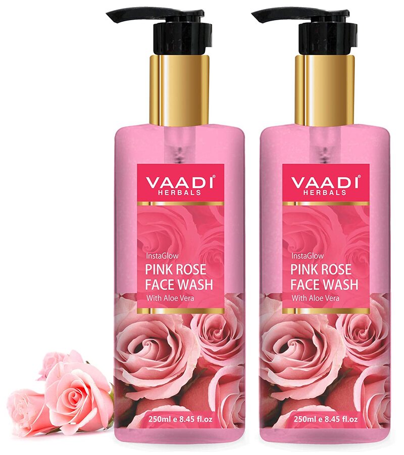 Vaadi Herbals + face wash + scrubs + Insta Glow Pink Rose Face Wash with Aloe Vera Extract + Pack Of 2 + shop