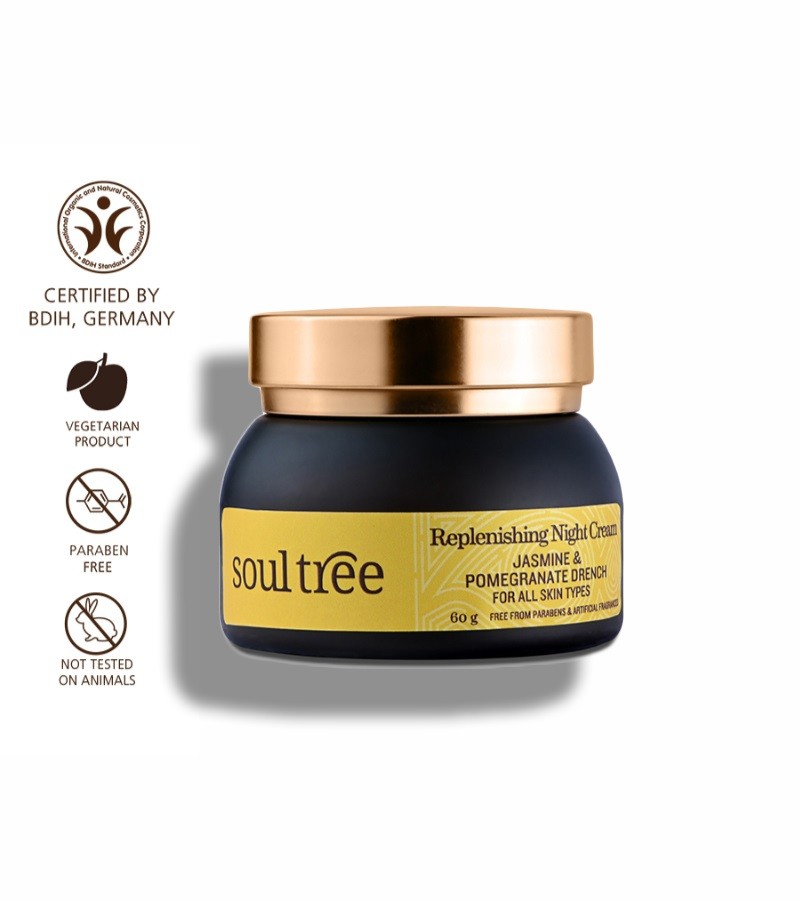 Soultree + face serums + face creams + Replenishing Night Cream - Jasmine & Pomegranate Drench + 60 gm + shop