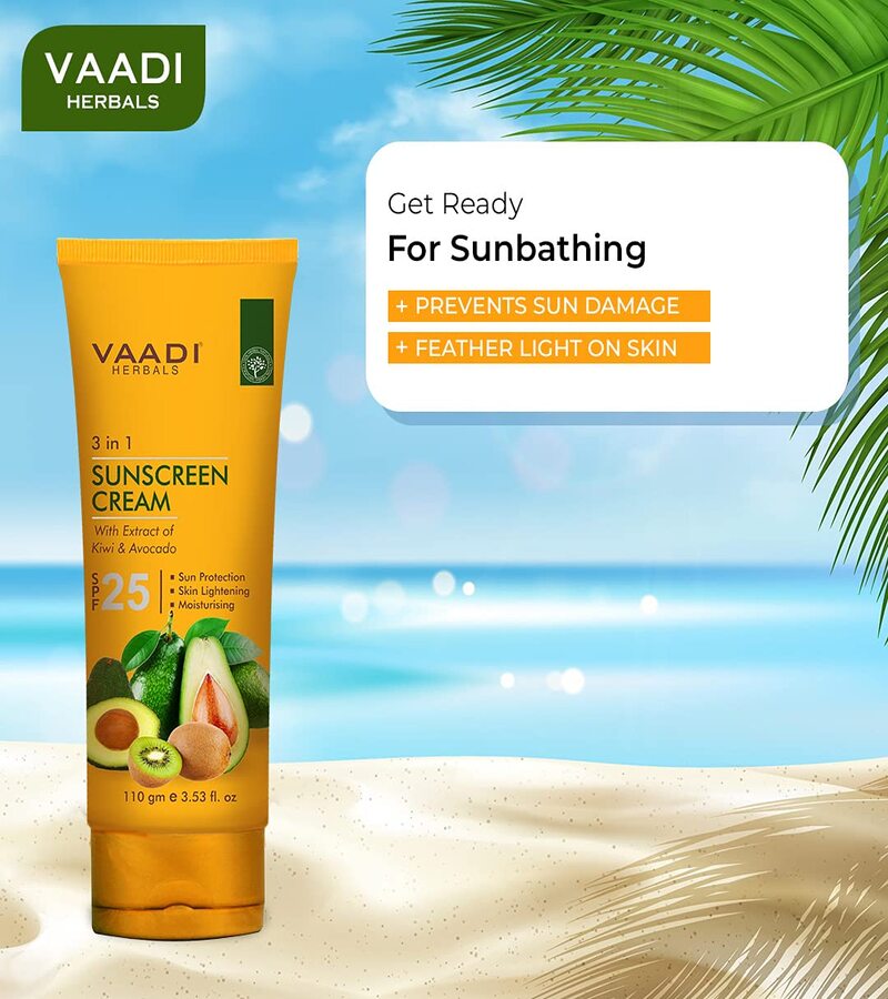 Vaadi Herbals + sun care + Sunscreen Cream Spf-25 with Extracts of Kiwi & Avocado + Pack of 2 + shop