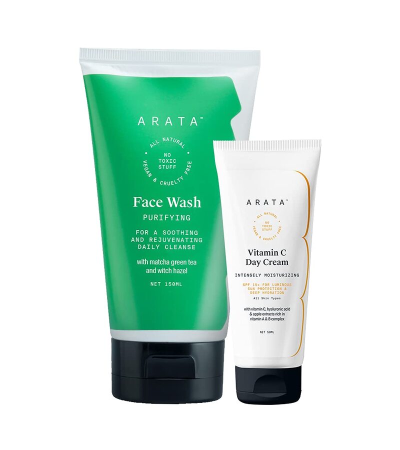 Arata + face wash + scrubs + Vitamin C Morning Glow Combo + 200 ml + buy