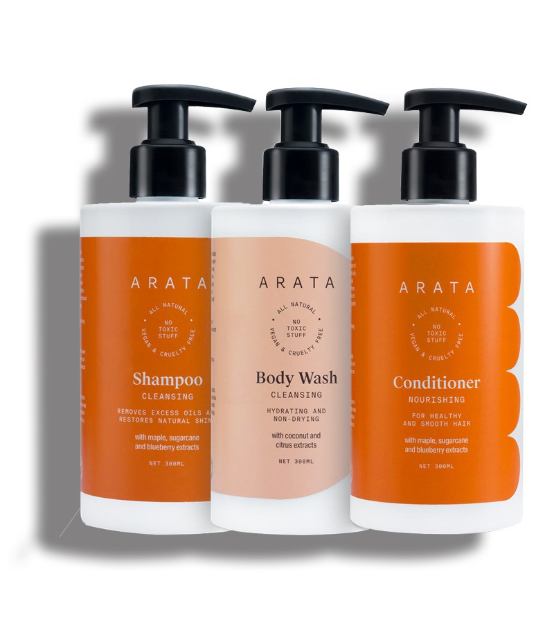 Arata + body wash + Natural Shower Power Set For Men & Women With Cleansing Shampoo, Body Wash & Hair Conditioner + 900ml + buy