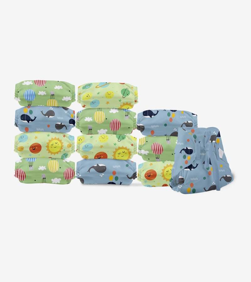 Superbottoms + baby diaper & wipes + Dry Feel Langot - Day Dreamer Collection Pack of 12 + Size 1 ( For 3-7kg) + buy