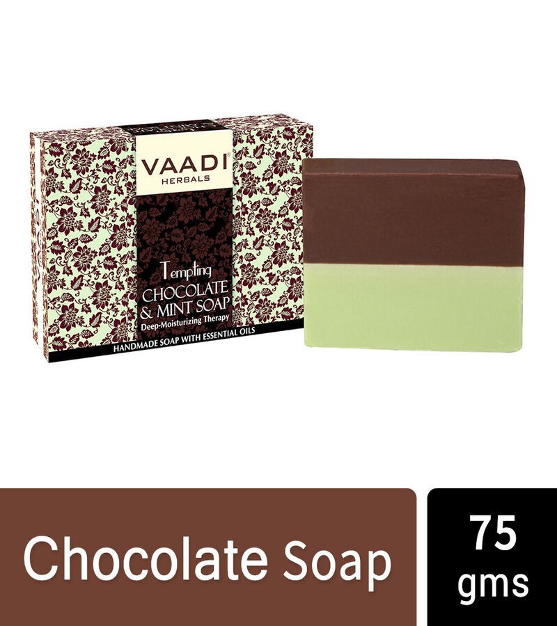 Vaadi Herbals + soaps + liquid handwash + Tempting Chocolate & Mint Soap - Deep Moisturizing Therapy + Pack of 12 + discount
