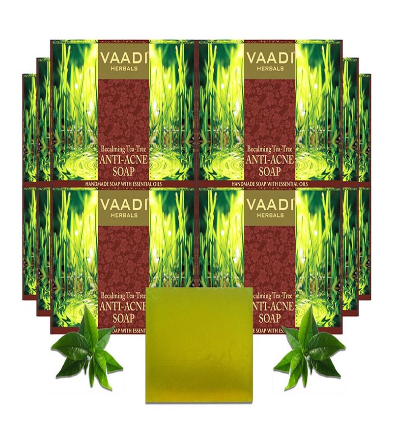 Vaadi Herbals + soaps + liquid handwash + Becalming Tea Tree Soap Anti-Acne therapy + Pack of 12 + buy