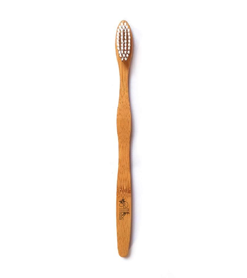 Bamboo India + tools + Bamboo Toothbrush With Soft Charcoal & Medium White Bristles + Pack of 2 + shop